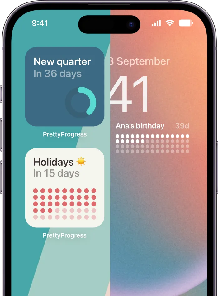 An iPhone showing business days countdown widgets in its Lock Screen and Home Screen