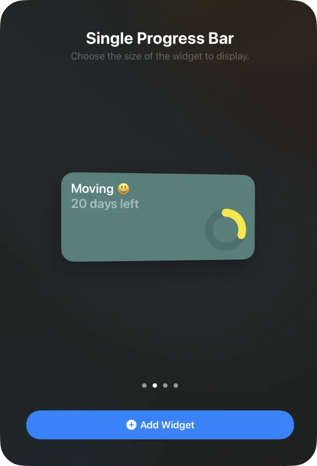 A step showing the selector of the widget size to add in the Home Screen