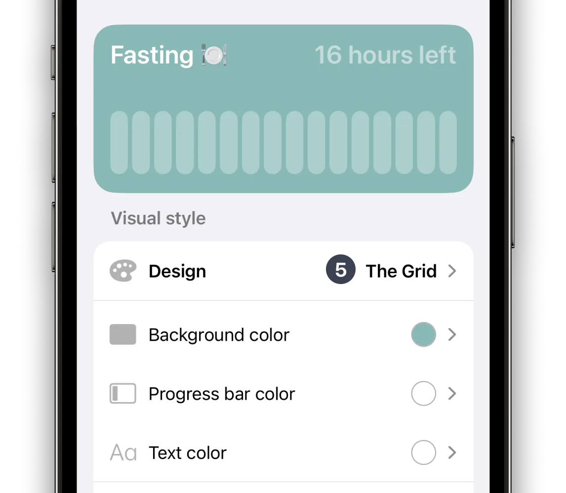 A close view showing details of how to set up a countdown fasting widget on Pretty Progress with steps