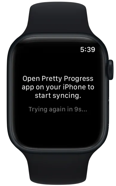 Apple Watch showing Pretty Progress syncing screen