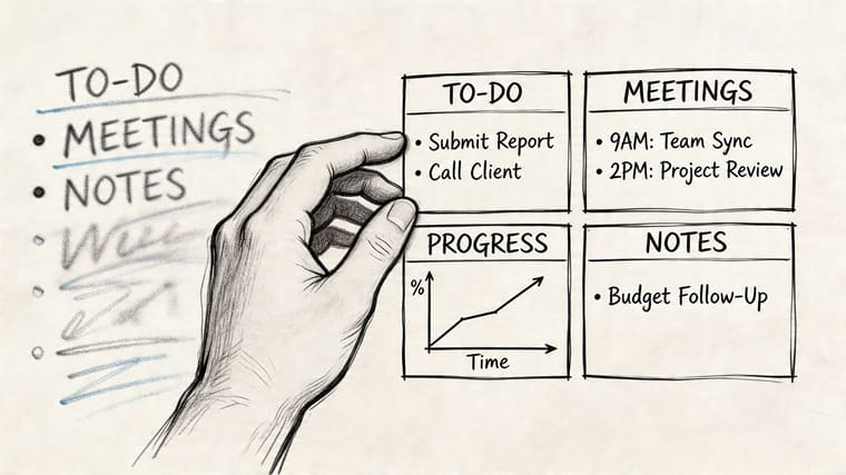 A hand drawing a checklist and a progress graph on a whiteboard, illustrating effective productivity management tools.