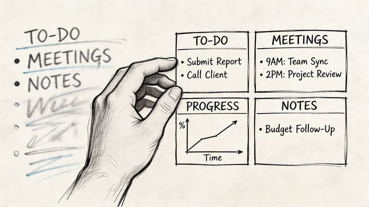 A hand drawing a checklist and a progress graph on a whiteboard, illustrating effective productivity management tools.
