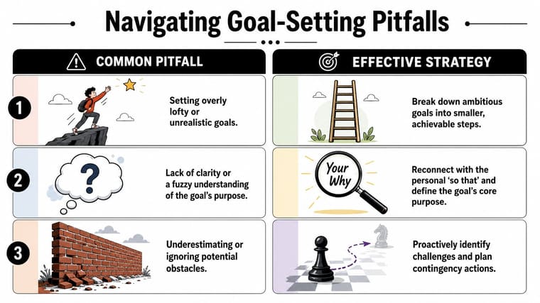 A table comparing common goal-setting pitfalls with effective, practical strategies for achieving personal and professional success.