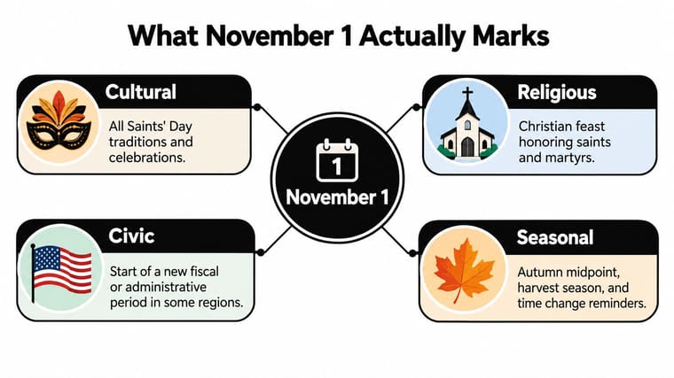 A diagram explaining the cultural, religious, civic, and seasonal significance of November 1st.