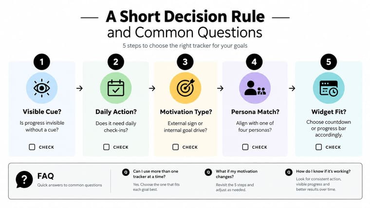 A 5-step decision guide infographic to help choose the right goal tracking tool for your needs.