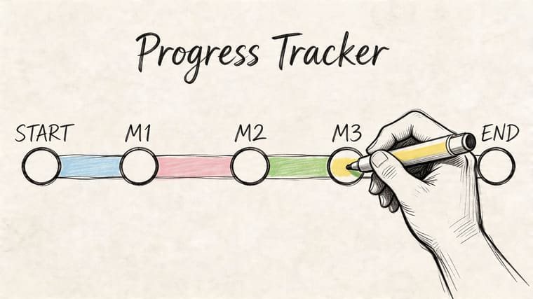 A hand-drawn illustration showing a progress tracker with milestones, representing goal achievement and consistent progress management.