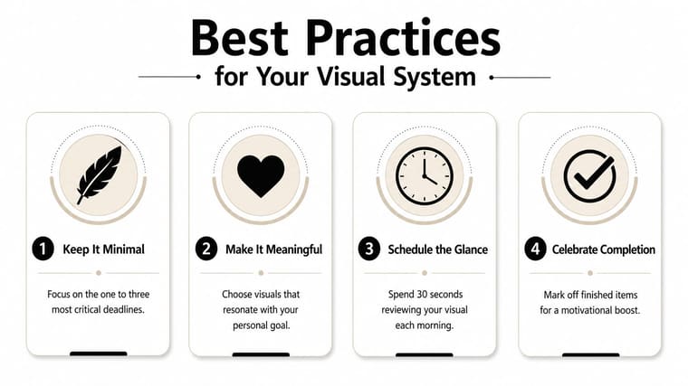 An infographic titled Best Practices for Your Visual System featuring four steps for effective task tracking.