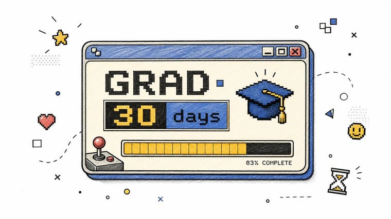 A digital graphic showing a graduation countdown with 30 days left and an 83 percent progress bar.