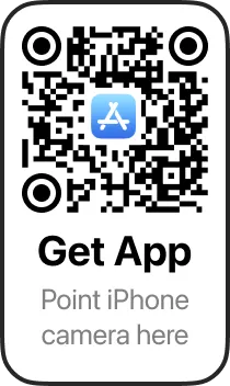QR code with a link to download the app on the App Store