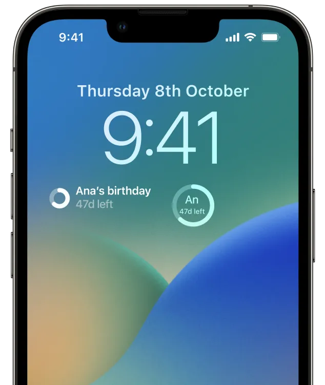 An iPhone showing a birthday countdown widget on its Lock Screen