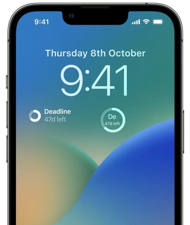 An iPhone showing a deadline countdown widget on its Home Screen