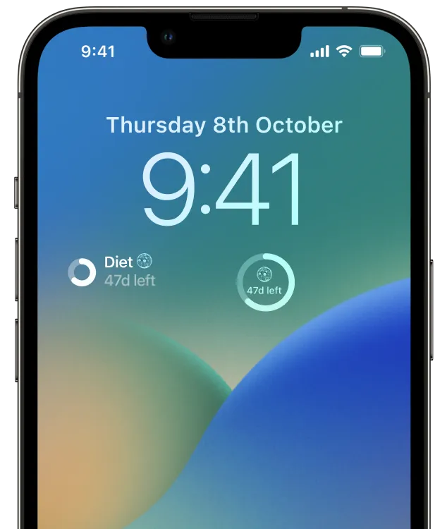 An iPhone showing a diet countdown widget on its Lock Screen