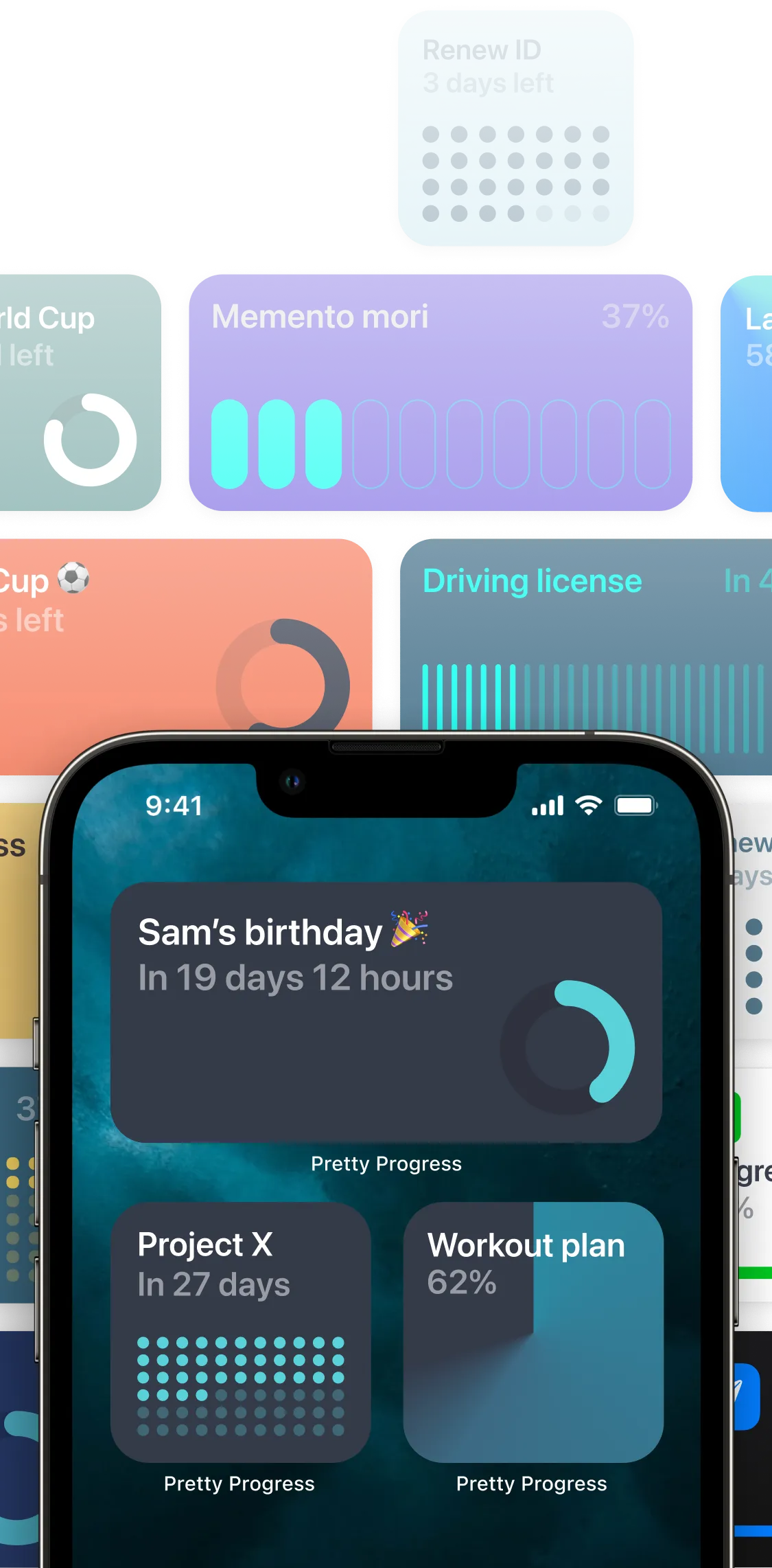 Composition of countdown widgets and an iPhone Home Screen