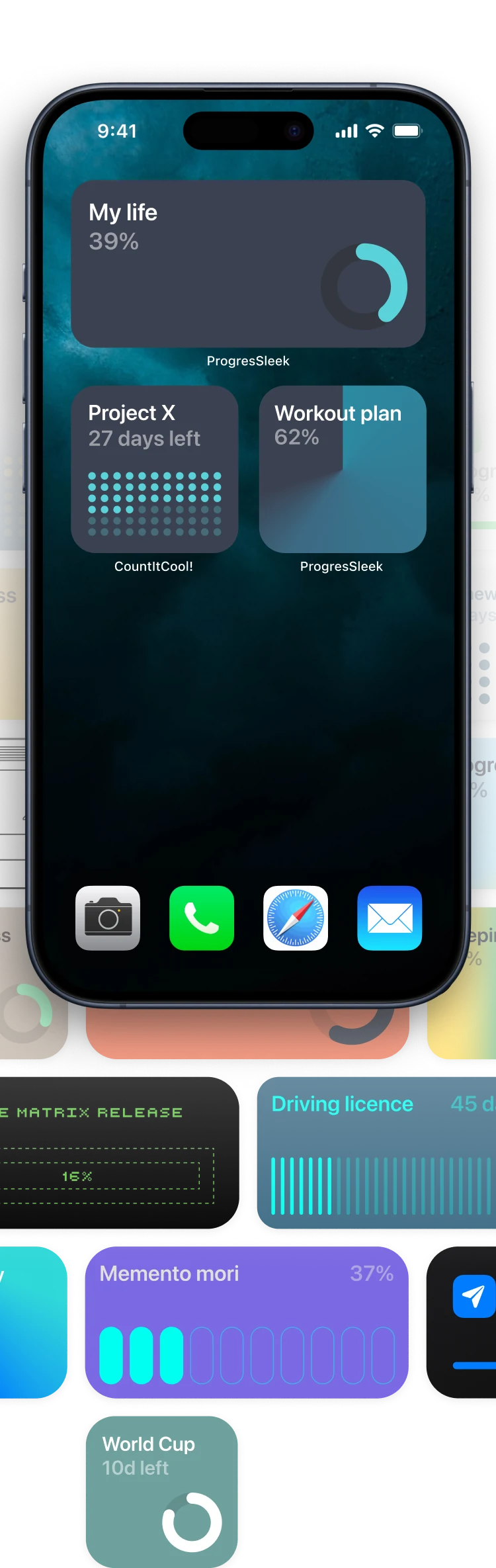 Composition of countdown widgets and an iPhone Home Screen