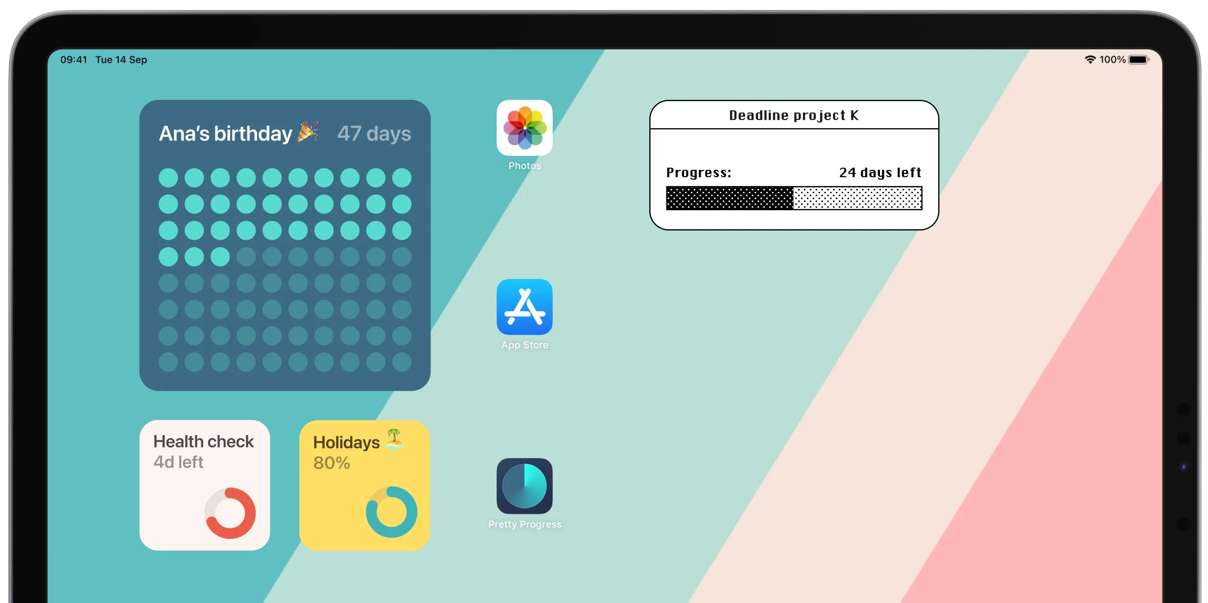 An Ipad showing countdown widgets on its Home Screen