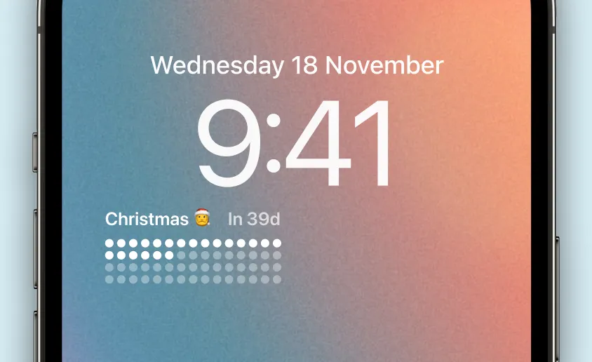 Detail of Pretty Progress app showing a christmas countdown widget on it Lock Screen