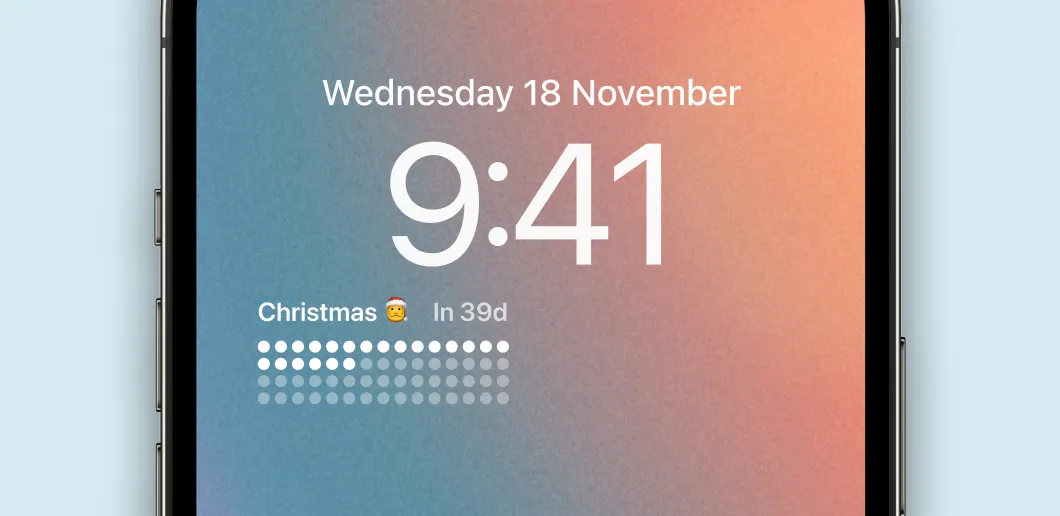Detail of Pretty Progress app showing a christmas countdown widget on it Lock Screen