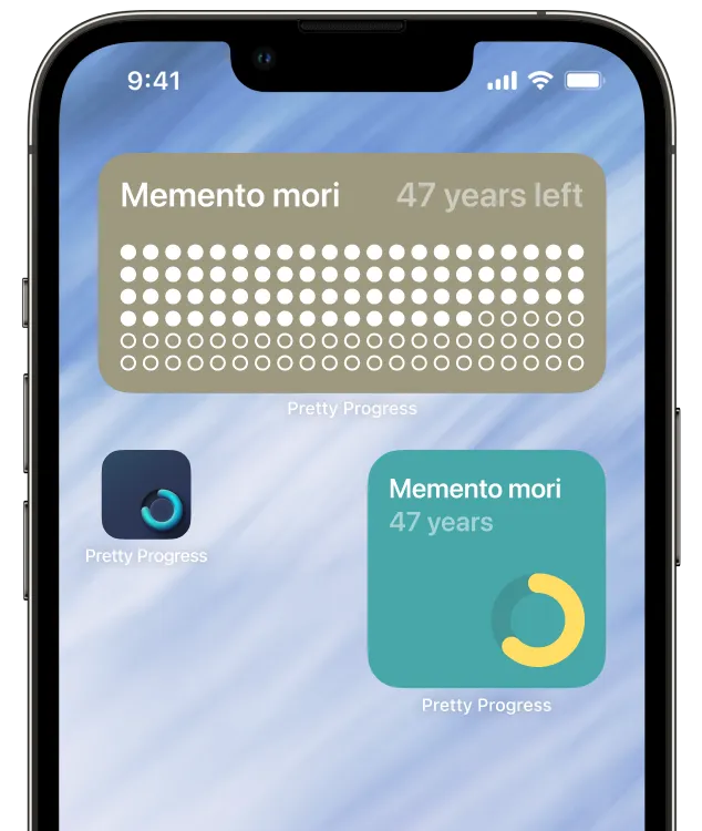 An iPhone showing a memento mori countdown widget on its Home Screen