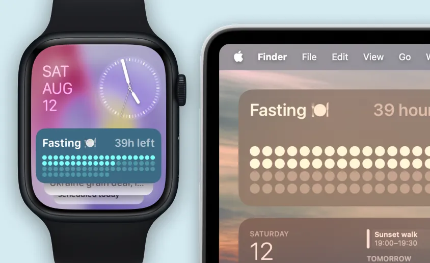 Details of Pretty Progress app on Apple Watch and Mac showing a fasting countdown widget