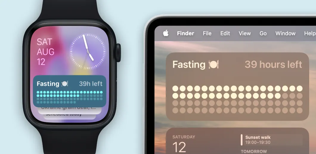Details of Pretty Progress app on Apple Watch and Mac showing a fasting countdown widget