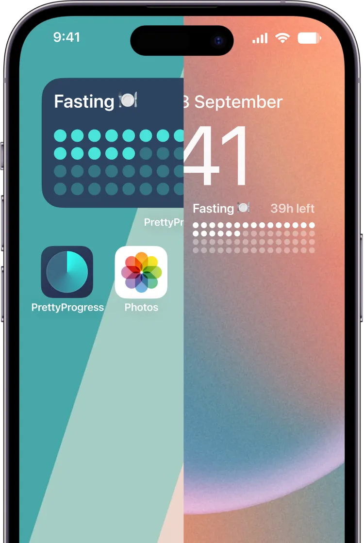 An iPhone showing a fasting countdown widget on its Home Screen and Lock Screen