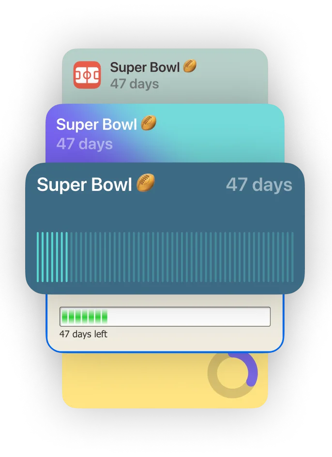 A group of countdown widgets with different designs