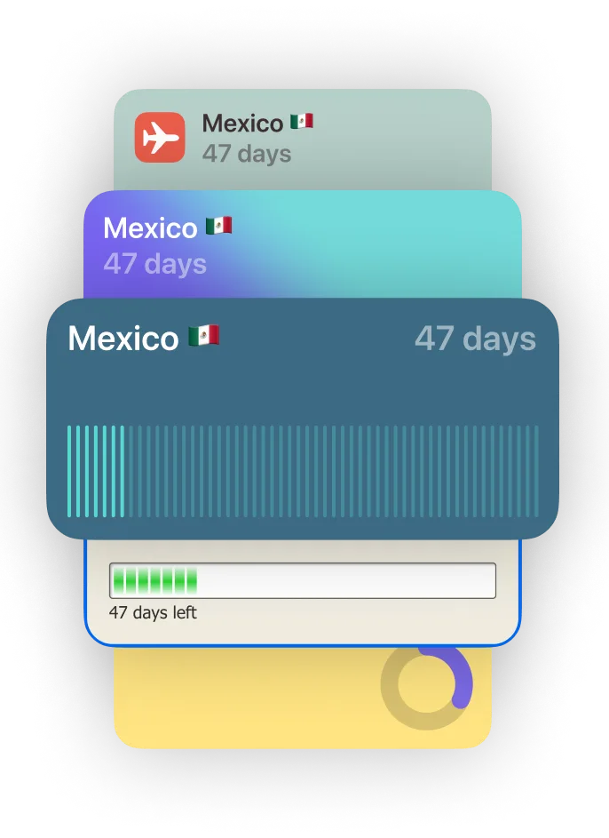 A group of countdown widgets with different designs