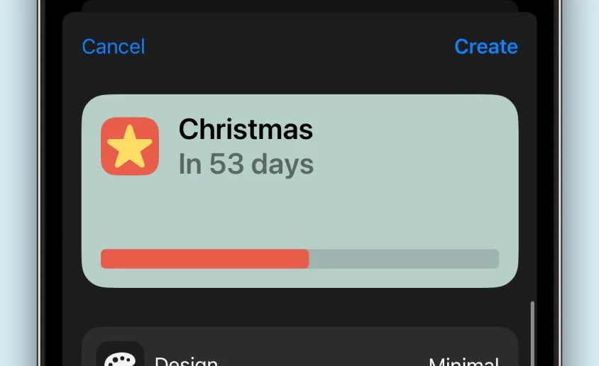 Detail of Pretty Progress app showing how to set up a countdown