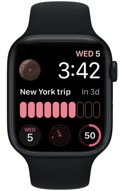Apple Watch showing Pretty Progress countdown complication in a Watch Face