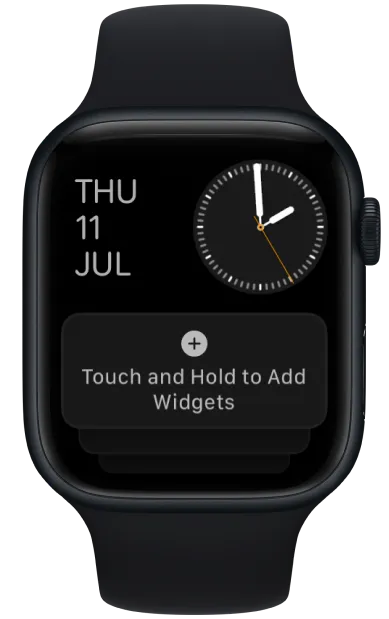 An Apple Watch showing the first step on how to add a countdown widget on its Smart Stack with Pretty Progress