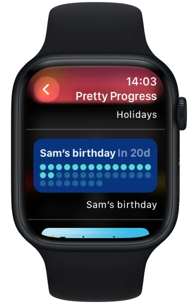 An Apple Watch showing the second step on how to add a countdown widget on its Smart Stack with Pretty Progress