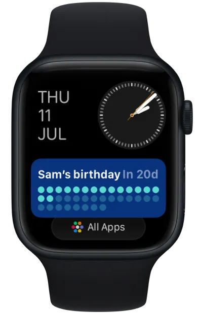 An Apple Watch showing the third step on how to add a countdown widget on its Smart Stack with Pretty Progress