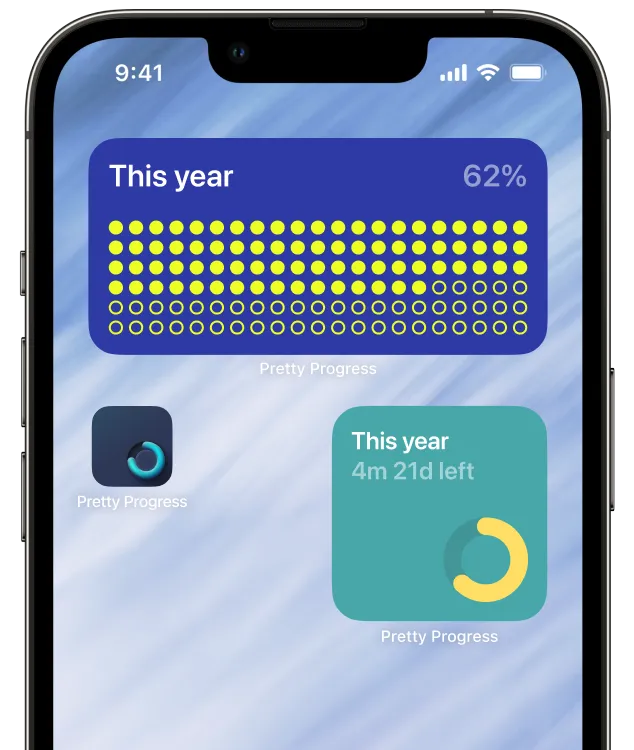 An iPhone showing a year progress countdown widget on its Home Screen